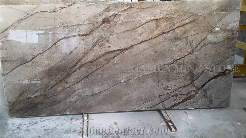 Silver River Marble Polished Brown Veins Marble Slab Tile for Hotel Reception Table,Machine Cut Panel Floor Covering,Hotel Walling