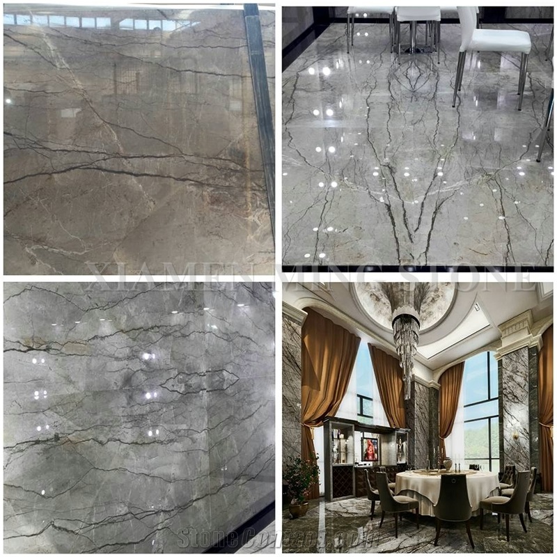 Silver River Marble Polished Brown Veins Marble Slab Tile for Hotel Reception Table,Machine Cut Panel Floor Covering,Hotel Walling