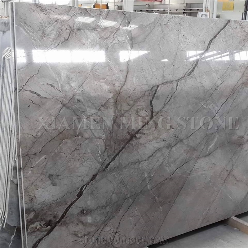 Silver River Marble Polished Grey Marble with Brown Veins Slab Tile,Machine Bookmatch Vein Cut Panel Floor Covering,Hotel Walling