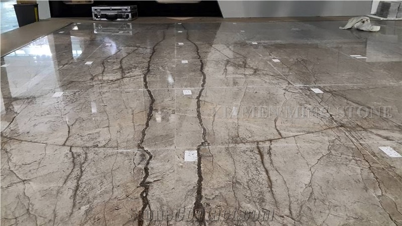 Silver River Marble Polished Grey Marble with Brown Veins Slab Tile,Machine Cut Panel Floor Covering,Hotel Walling
