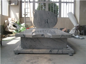 Simple Design Viscont White Granite Polish Style Tombstone/ Juparana Grey Vein Viskont Monuments Gravestone