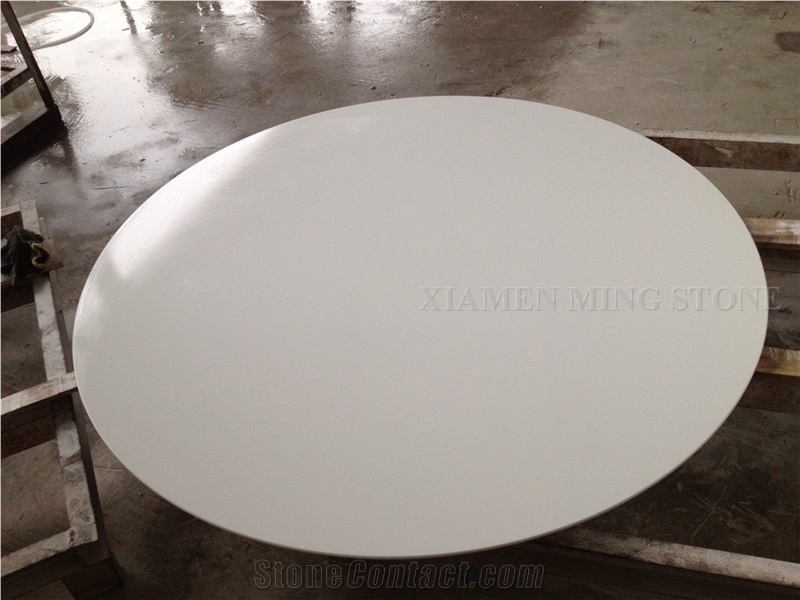 Solid Surface Artificial Thassos White Stone Crystallized Glass Nano Interior Tabletops,Engineered Stone Pure White Round Coffee Table