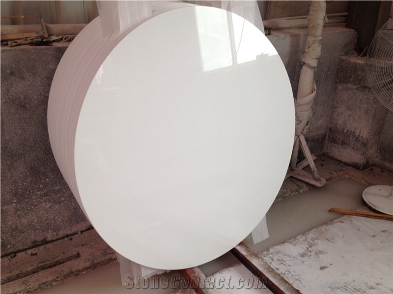 Solid Surface Artificial Thassos White Stone Crystallized Glass Nano Interior Tabletops,Engineered Stone Pure White Round Table