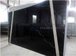 Spain Nero Marquina Black Marble Polished Slab Tile,Machine Cut Panel for Hotel Walling,Bathroom Floor Covering