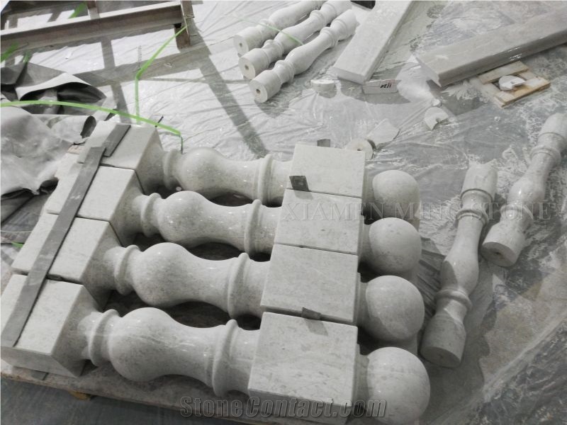 Super Grey Spray Sea Wave Marble Polished Balustrade,Machine Cut Balcony Baluster for Villa Exterior Stone