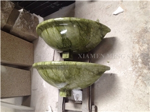 Verde Ming Green Marble Polished Round Bathroom Wash Basin,Sinks for Interior Stone