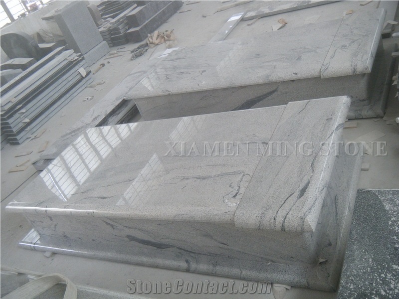 Viscont White Granite Polish Single Tombstone/White Juparana Grey Wave Vein Viskont Monuments Gravestone