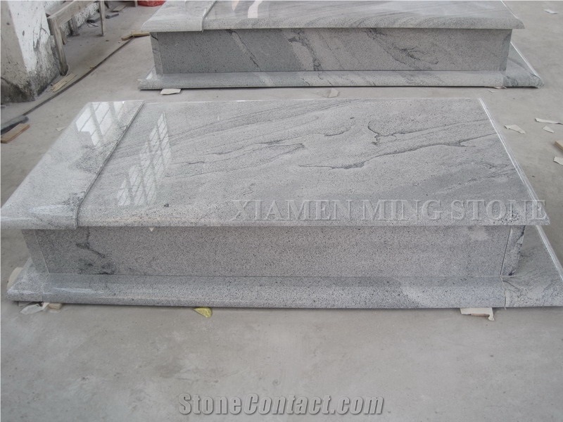Viscont White Granite Polish Single Tombstone/White Juparana Grey Wave Vein Viskont Monuments Gravestone Western Style