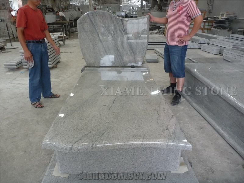 Viscont White Granite Polish Style Heart Tombstone/ Juparana Sea Wave Grey Vein Granite Viskont Monuments Gravestone