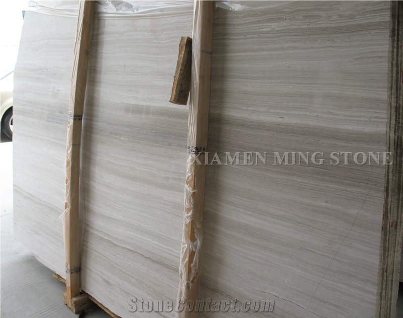 White Wooden Vein Marble Diamond Wire Saw Cutting Block, China Serpeggiante Wood Grain Block