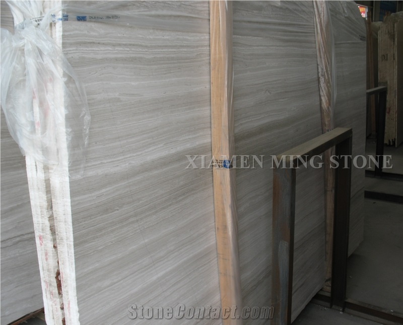 White Wooden Vein Marble Diamond Wire Saw Cutting Block, China Serpeggiante Wood Grain Marble Rock