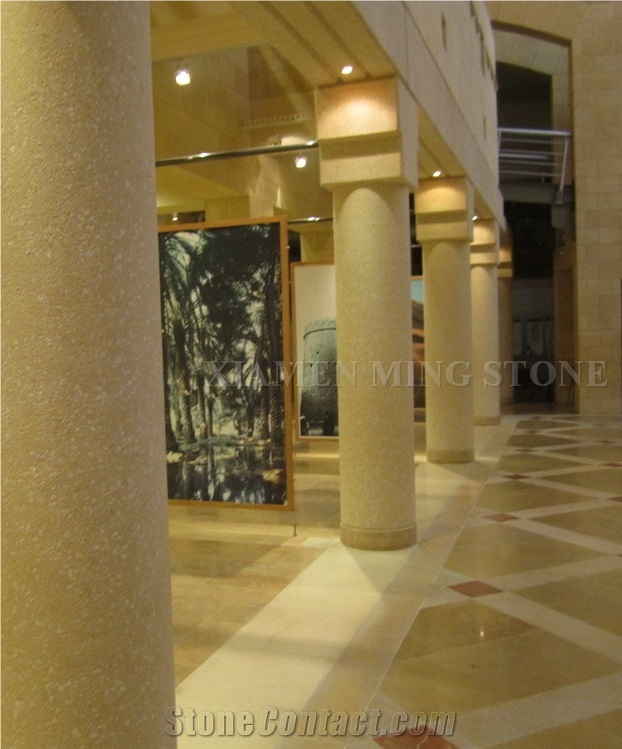 Yellow Limestone Coral Stone Interior Lobby Column Interior