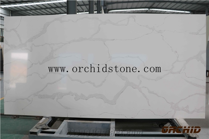 A Quality Calacatta & Carrara White Marble Look Quartz Stone Solid Surfaces Polished Slabs Engineered Artificial Stone Slabs for Kitchen Bathroom