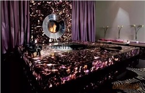 Amethyst Semi Precious Translucent Stone Slabs & Tiles,Amethyst Gemstone Backlit Decorative Kitchen Countertops,Vanity Tops,Worktops,Bathroom Tops