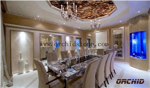 Blue Agate Translucent Dinning Table Tops,Reception Tops,Island Tops,Blue Gemstone Backlit Worktops,Bar Tops,Bench Tops,Tea Tops