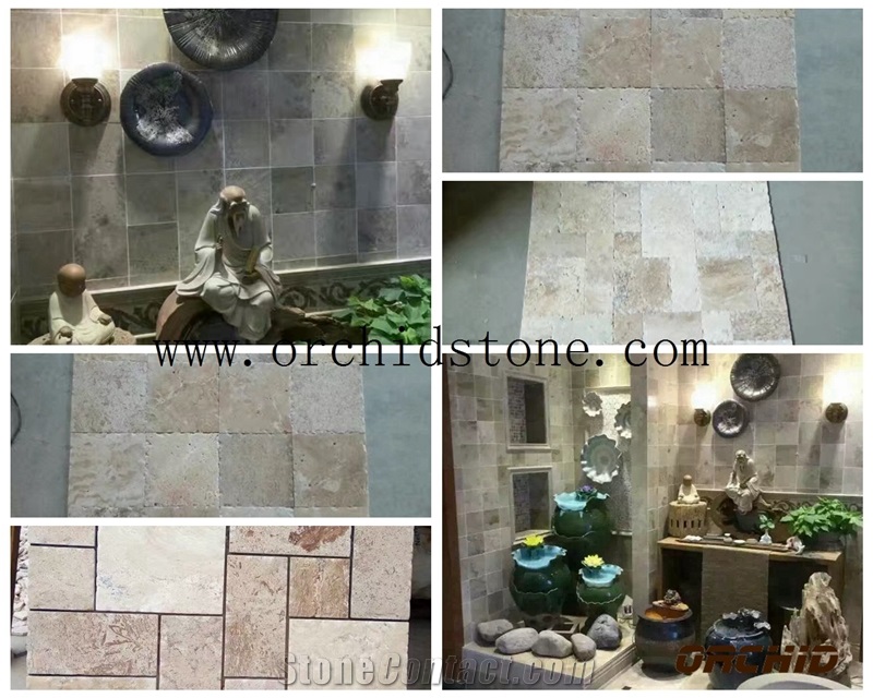 Cheap Travertine Tiles , Beige Travertine Floor Paving Stone , Natural Travetine Stone Tiles Pattern Design