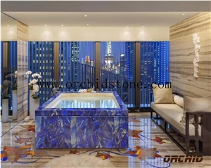 Lapis Lazuli Blue Semiprecious Stone Bathtub Surrounding Tiles