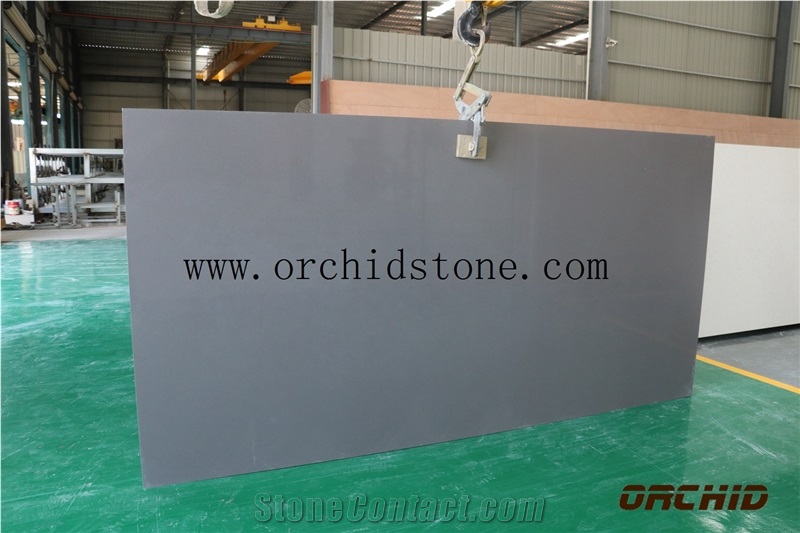 Manufacturer Pure Grey Quartz Stone Kitchen Islands Work Tops Solid Surface,Gray Engineered Stone Bench Tops Customized Edges Top Quality