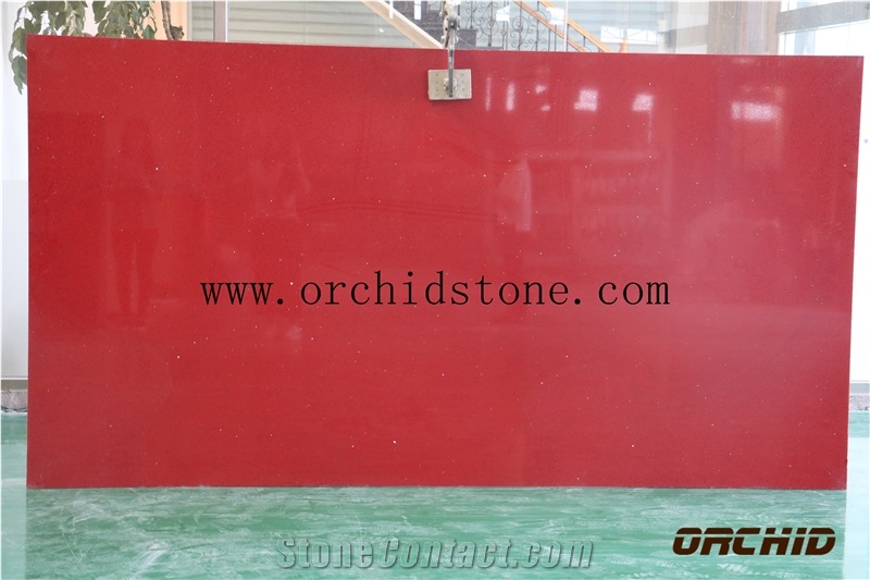 Quartz Slab Crystal Red,Quartz Stone Slab, Quartz Surfaces, Cut-To-Size Quartz Tiles for Kitchen Bathroom Decoration