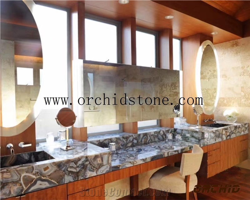 Semiprecious Stone Agate Grey Backlit Decorative Countertops,Vanity Tops,Bathroom Countertops