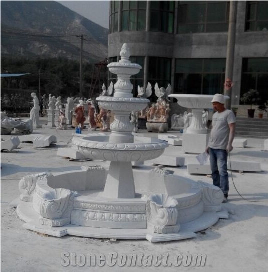 3 Tiers White Marble Large Garden Water Fountain, Outdoor Fountain