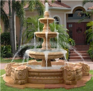 3 Tiers Yellow Limestone Large Garden Water Fountain, Outdoor Fountain