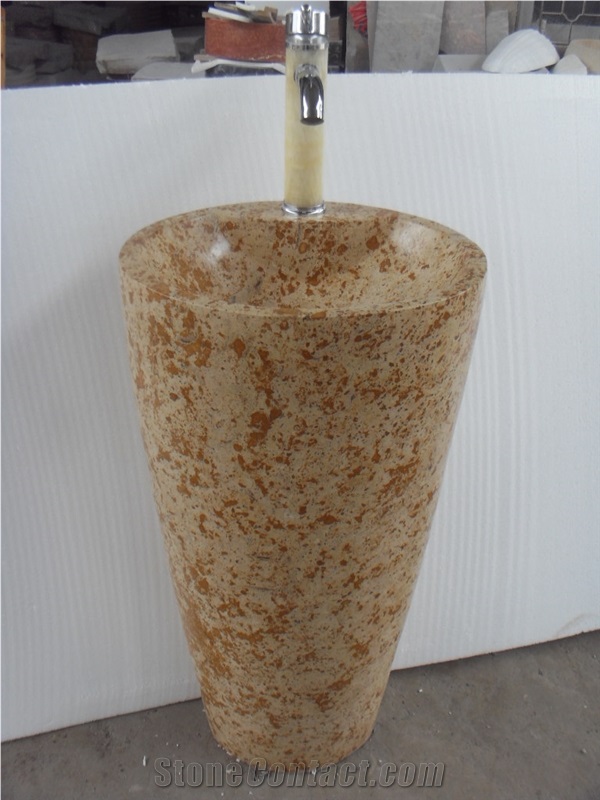 Artificial Marble Pedestal Basins Round Manmade Stone Sink for Bathroom