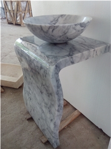 Bianco Carrara Cd Pedestal Sink for Bathroom, Natural Stone Marble Pedestal Vessel Basin