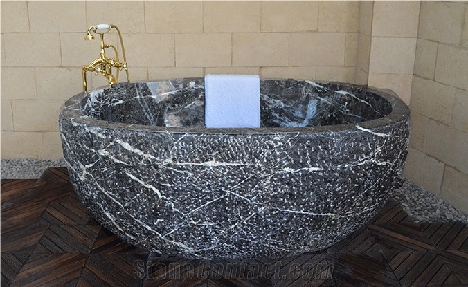 Black Granite Natural Stone Bathtub Freestanding Bathtub