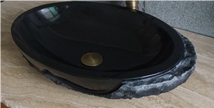 Black Granite Wash Hand Basin/ Shanxi Black Granite Round Sink/ Kitchen Sink