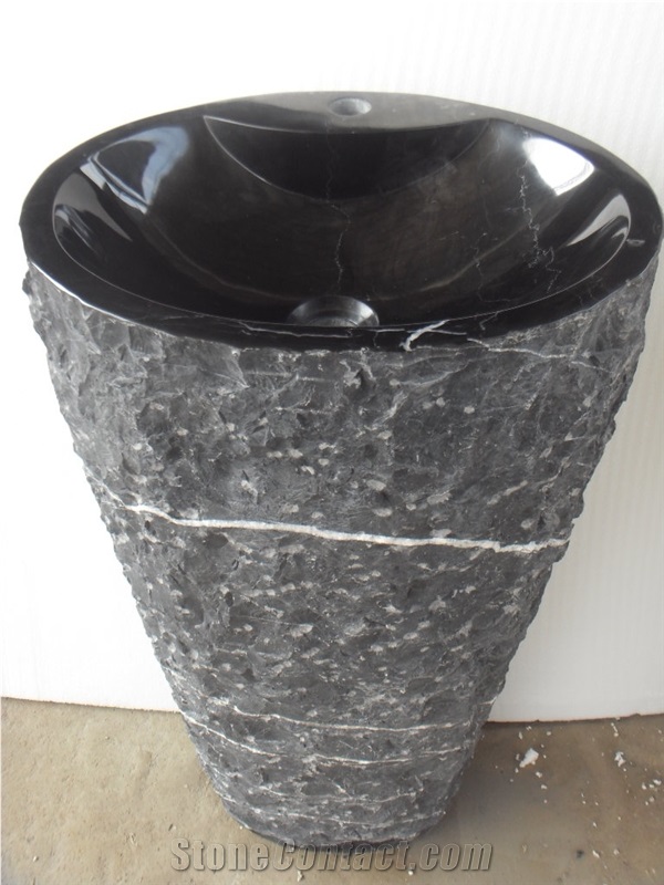 Black Marble Wash Basins Black Marquina Pedestal Basin for Bathroom