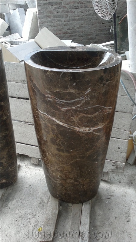 Brown Marble Pedestal Basin for Bathroom Dark Emperador Pedestal Basins
