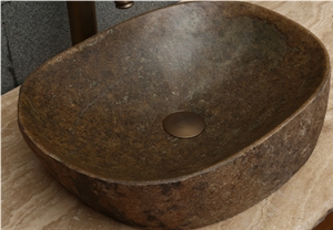 Brown Pebble Stone River Stone Wash Basin/ Square Bathroom Kitchen Sink