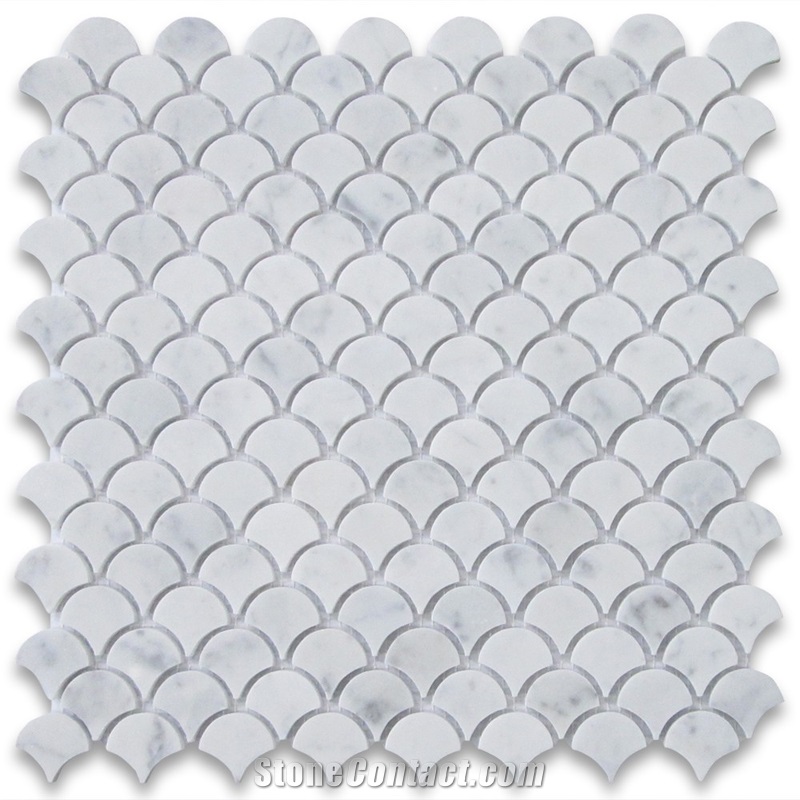 Carrara Fan Shaped Marble Mosaic Pattern, Marble Mosaic Tile for Wall Covering