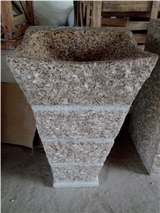 Cheap Price Natural Split Egyptian Beige Pedestal Sink, Wash Basin for Bathroom
