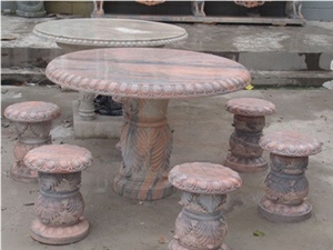 China Cheap Granite Outdoor Natural Stone Round Table and Chair Set, Granite Garden Stone Bench
