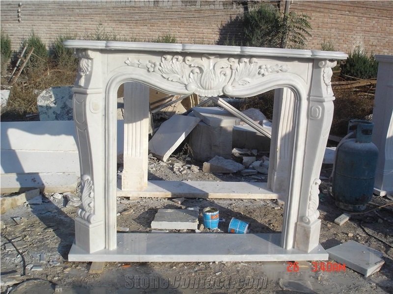 China Cheap Hand-Carving Stone Indoor Used White Marble Fireplace