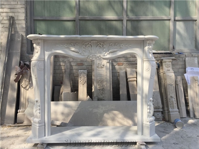 China Cheap Hand-Carving Stone Indoor Used White Marble Fireplace