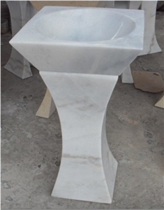 China Grey Polished Wood Marble Pedestal Basin for Bathroom Use