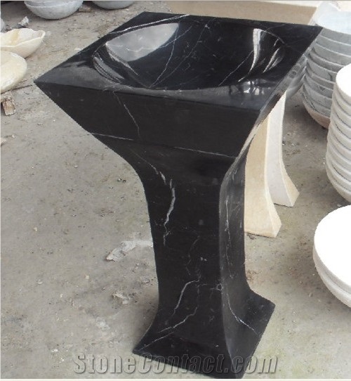 Factory Nero Marquina Natural Stone Marble Pedestal Basin for Kitchen