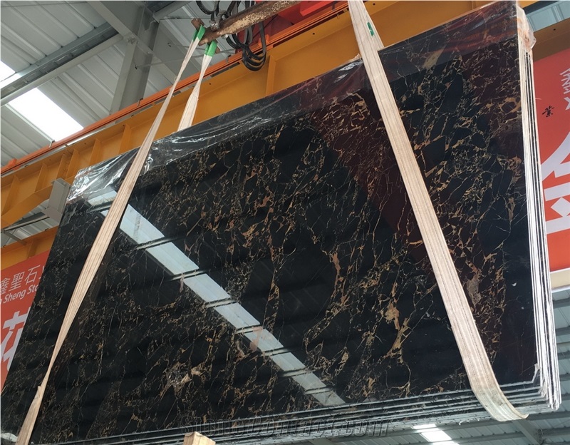 Gold Portoro Black Marble Slab & Italy Origin Polished Wall Covering Tiles