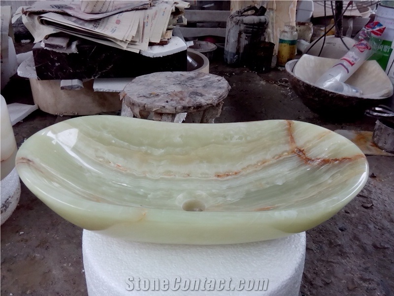 Green Onyx Marble Basin, Round Vessel for Bathroom