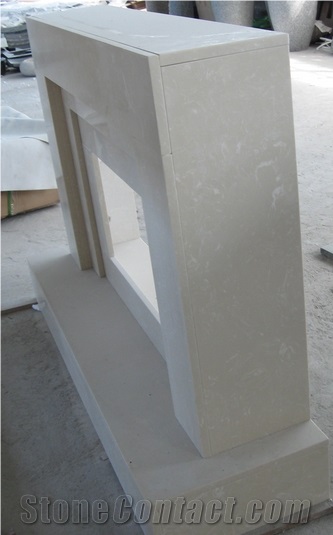 Interior Beige Marble Fireplace, Bianco Botticino Marble Natural Stone Fireplace