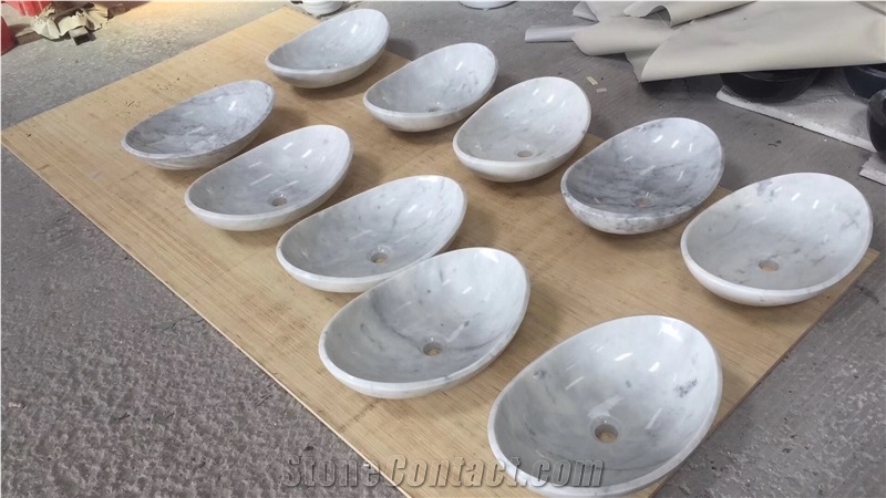 Marble Bianco Carrara Wash Basins for Bathroom Oval Basin