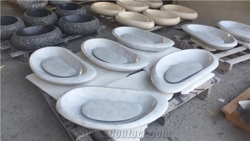 Marble Bianco Carrara Wash Basins for Bathroom Oval Basin