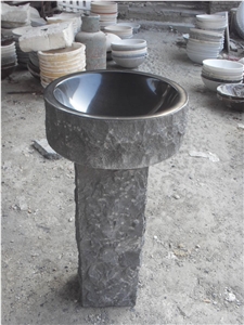 Natural Finish Black Marquina Pedestal Sink for Bathroom
