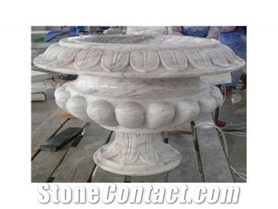 Natural Stone Granite Flower Pot, Exterior Sculptured Flowerpot for Garden Decoration