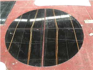 Natural Stone Sahara Noir Marble Bookmatched with Four Pieces Circle Flooring Tiles,Polished St.Laurent Black Marble