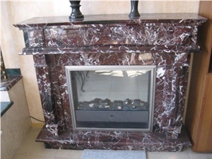 Red Marble Carved Fireplace, Custom Design Fireplace Hearth