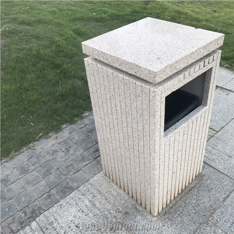 Rusty Granite Stone Dustbin for Garden Design, Stone Furniture Exterior Landscaping Stone